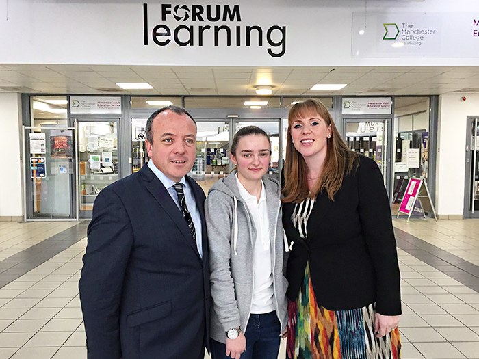 Mike Kane MP, Megan Ribbon and Angela Rayner MP